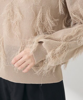 Green Parks フリンジニットプルオーバー Gray Beige