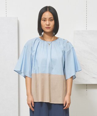 J.PRESS YORK STREET 【WOMEN】バイカラーギャザー ブラウス