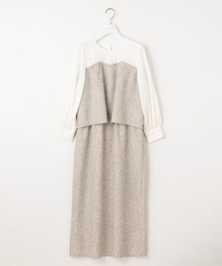 ANY SIS L 【洗える】ツイードコンビ ワンピース アイボリー系