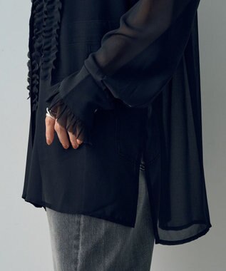 YECCA VECCA フリルデザインロングシャツ Black
