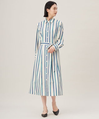 自由区 S 【カタログ掲載・洗える】ストライププリント ワンピース ブルー系ストライプ