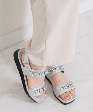 Bridget Birkin 【Bridget Birkin】ダブルベルトビジューサンダル シルバー