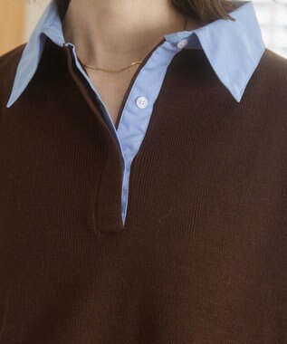 WEGO 【ANGIE VINTAGE】シャツ襟 ドッキング　フェイクレイヤード ニット トップス ブラウンその他