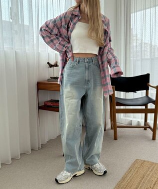 WEGO サマーデニムバレルレッグパンツ デニム淡加工色