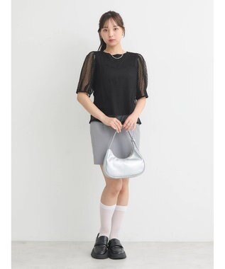 earth music&ecology 袖シアーレースプルオーバー Black