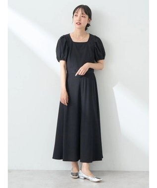 earth music&ecology ＳＥＴ２点バックリボンブラウス＋フレアスカート Black