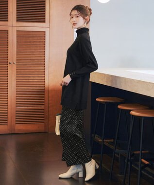 Tiaclasse 裏起毛ボックスプリーツパンツ ブラックドット