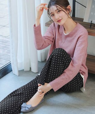 Tiaclasse 裏起毛ボックスプリーツパンツ ブラックドット