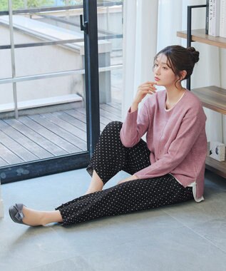 Tiaclasse 裏起毛ボックスプリーツパンツ ブラックドット