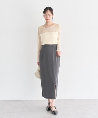 earth music&ecology レースドッキングボートネックプルオーバー Ecru