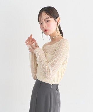 earth music&ecology レースドッキングボートネックプルオーバー Ecru