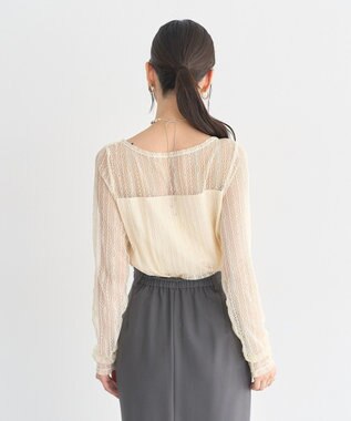 earth music&ecology レースドッキングボートネックプルオーバー Ecru