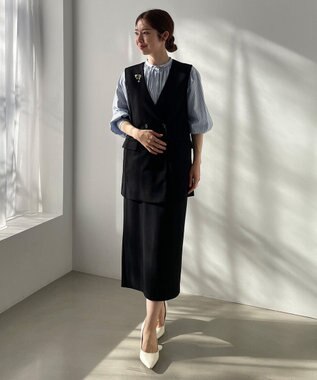 UNFILO ギャザーブラウス スカイブルーストライプ