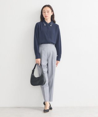 earth music&ecology 襟ビジューブラウス Navy