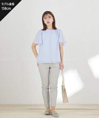 Tiaclasse 麻混ストレッチテーパードパンツ ライトグレー