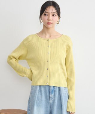 earth music&ecology シルバープチ釦リブニットカーディガン Light Yellow