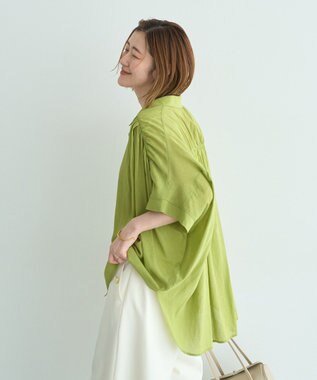 YECCA VECCA 【ドライタッチ】シアーバックギャザーシャツ Lime Green