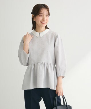 Green Parks ef-de 衿取り外しペプラムブラウス Light Gray