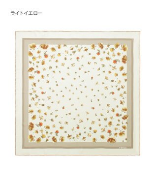 MOONBAT FURLA(フルラ)シルクツイル 水彩フラワー スカーフ 88cm×88cm ライトイエロー