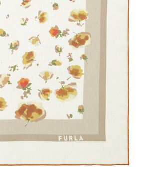 MOONBAT FURLA(フルラ)シルクツイル 水彩フラワー スカーフ 88cm×88cm ライトイエロー