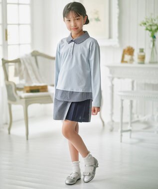 組曲 KIDS 【110-140㎝】 チェックプリーツ キュロット サックスブルー