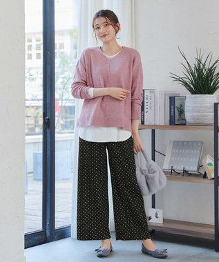 Tiaclasse 裏起毛ボックスプリーツパンツ ブラックドット