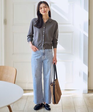 ANY コットンブレンドポロカーデ スレート