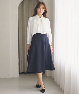 Feroux 【洗える】パールボタンジャケット×スカート セットアップ ネイビー系