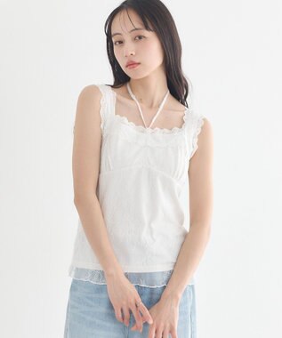 earth music&ecology 【2WAY/紐取り外し可能】総レースホルターネックキャミソール Off White