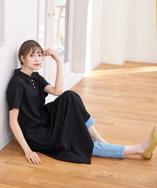 Tiaclasse 【洗える】ポロシャツワンピース ブラック