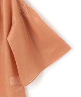 23区 L 【洗える】ソフトシアーフィルム ギャザー ブラウス ライトオレンジ系