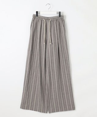 自由区 S 【カタログ掲載・セットアップ対応・洗える】リネンビスコースストライプドロスト パンツ セピア系
