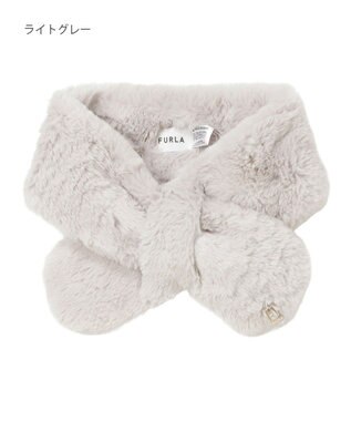 MOONBAT FURLA（フルラ）プチリボンマフラー  アーチロゴ フェイクファー ライトグレー