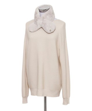 MOONBAT FURLA（フルラ）プチリボンマフラー  アーチロゴ フェイクファー ライトグレー