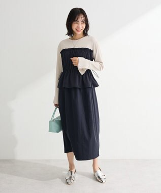 Green Parks ペプラムドッキングワンピース Navy