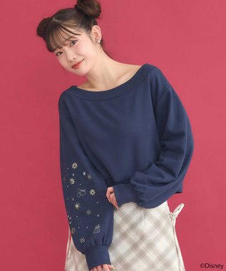 earth music&ecology Disney/キラキラモチーフ刺繍オフショルスウェット ネイビー