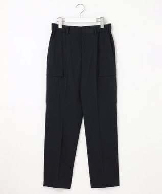 自由区 【洗える】撥水シルキーポプリン カーゴパンツ ネイビー系