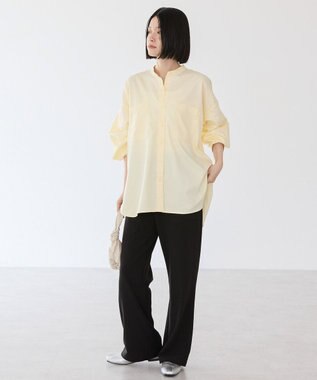 AMERICAN HOLIC イージーケアバンドカラーＷポケットロングシャツ Light Yellow