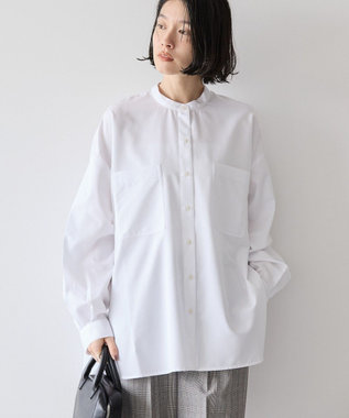 AMERICAN HOLIC イージーケアバンドカラーＷポケットロングシャツ Off White