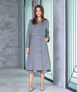 Tiaclasse 【洗える】ベルト付キーネックポケットワンピース ブルー