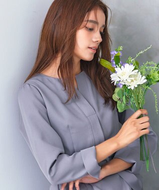 Tiaclasse 【洗える】ベルト付キーネックポケットワンピース ブルー