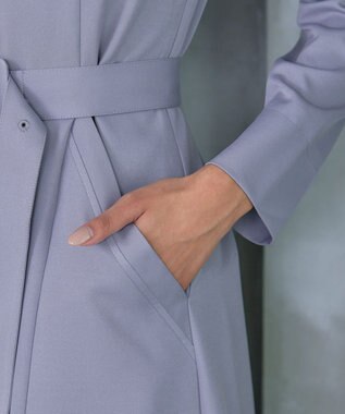 Tiaclasse 【洗える】ベルト付キーネックポケットワンピース ブルー