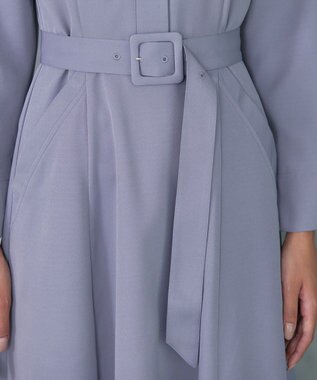 Tiaclasse 【洗える】ベルト付キーネックポケットワンピース ブルー