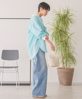 AMERICAN HOLIC イージーケアバンドカラーロングシャツ Stripe Green