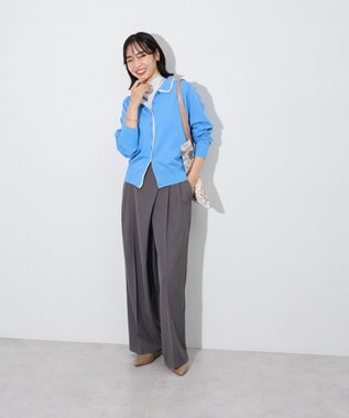 Green Parks ここちニット衿付き配色プルオーバー Blue