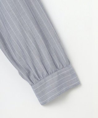 J.PRESS LADIES L ストライプ×エンブロイダリー バンドカラー ブラウス ネイビー×ホワイト系