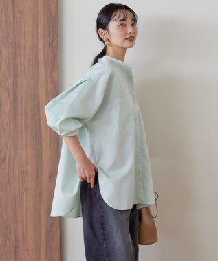 AMERICAN HOLIC イージーケアバンドカラーＷポケットロングシャツ Mint