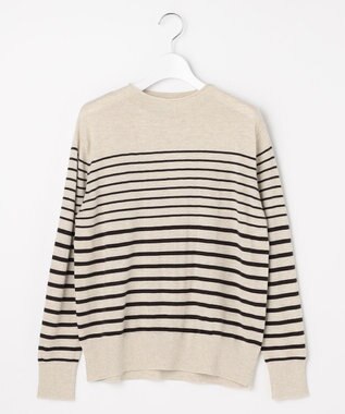 J.PRESS LADIES L SOFT TOUCH WOOL ボーダー ニット ベージュ×ダークブラウン系