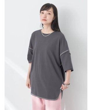 earth music&ecology 配色ステッチチュニックＴ Charcoal Gray