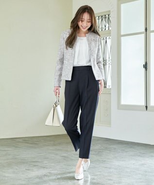 ANY L ツイードミックスジャケット オフ×ブラック